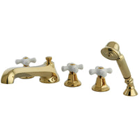 Thumbnail for Kingston Brass KS43025PX Roman Tub Faucet with Hand Shower, Polished Brass - BNGBath