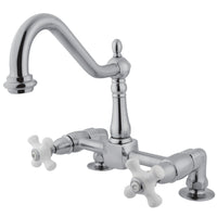 Thumbnail for Kingston Brass KS1141PX Heritage Two-Handle Bridge Kitchen Faucet, Polished Chrome - BNGBath