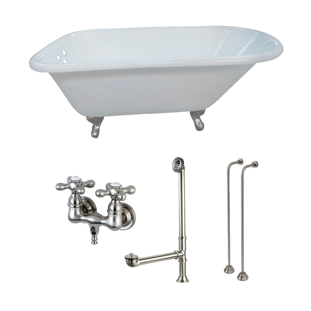 Aqua Eden KCT3D543019C8 54-Inch Cast Iron Roll Top Clawfoot Tub Combo with Faucet and Supply Lines, White/Brushed Nickel - BNGBath