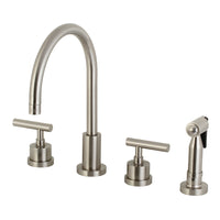 Thumbnail for Kingston Brass KS8728CMLBS Manhattan 8-Inch Widespread Kitchen Faucet with Brass Sprayer, Brushed Nickel - BNGBath
