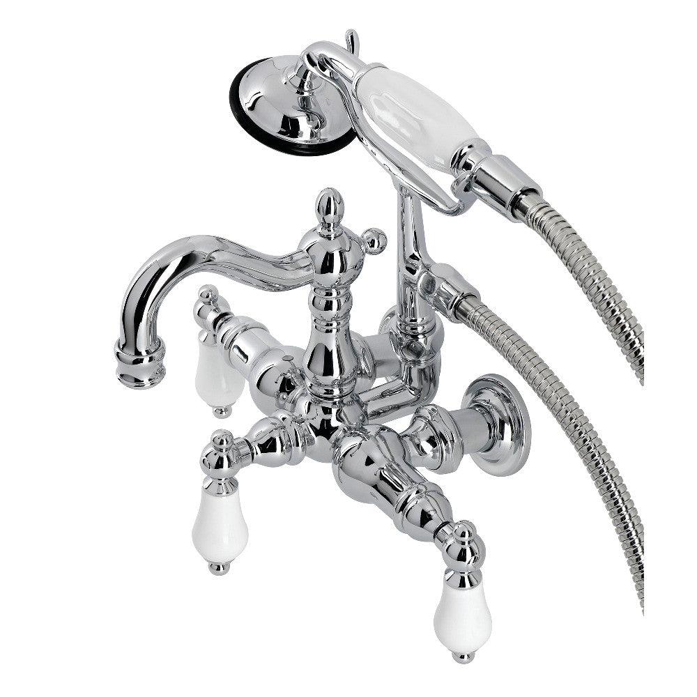 Kingston Brass CA1012T1 Heritage 3-3/8" Tub Wall Mount Clawfoot Tub Faucet with Hand Shower, Polished Chrome - BNGBath