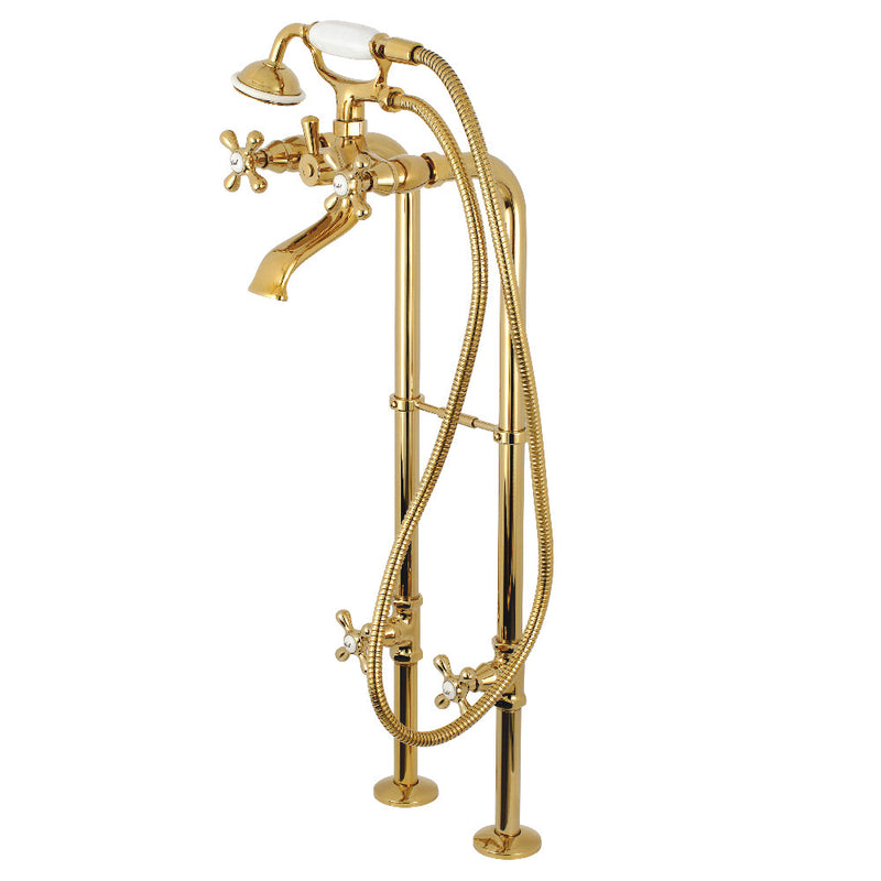 Kingston Brass CCK266K2 Kingston Freestanding Tub Faucet with Supply Line and Stop Valve, Polished Brass - BNGBath