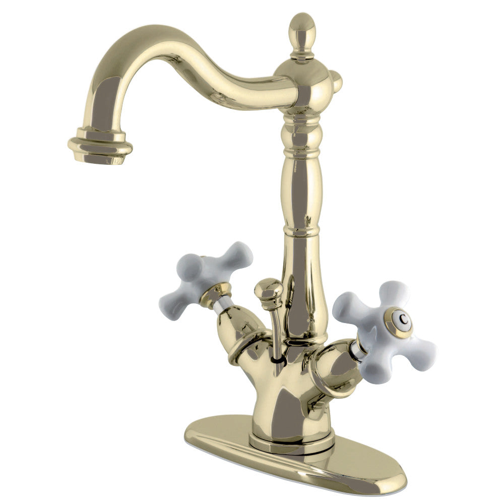 Kingston Brass KS1432PX Heritage Two-Handle Bathroom Faucet with Brass Pop-Up and Cover Plate, Polished Brass - BNGBath