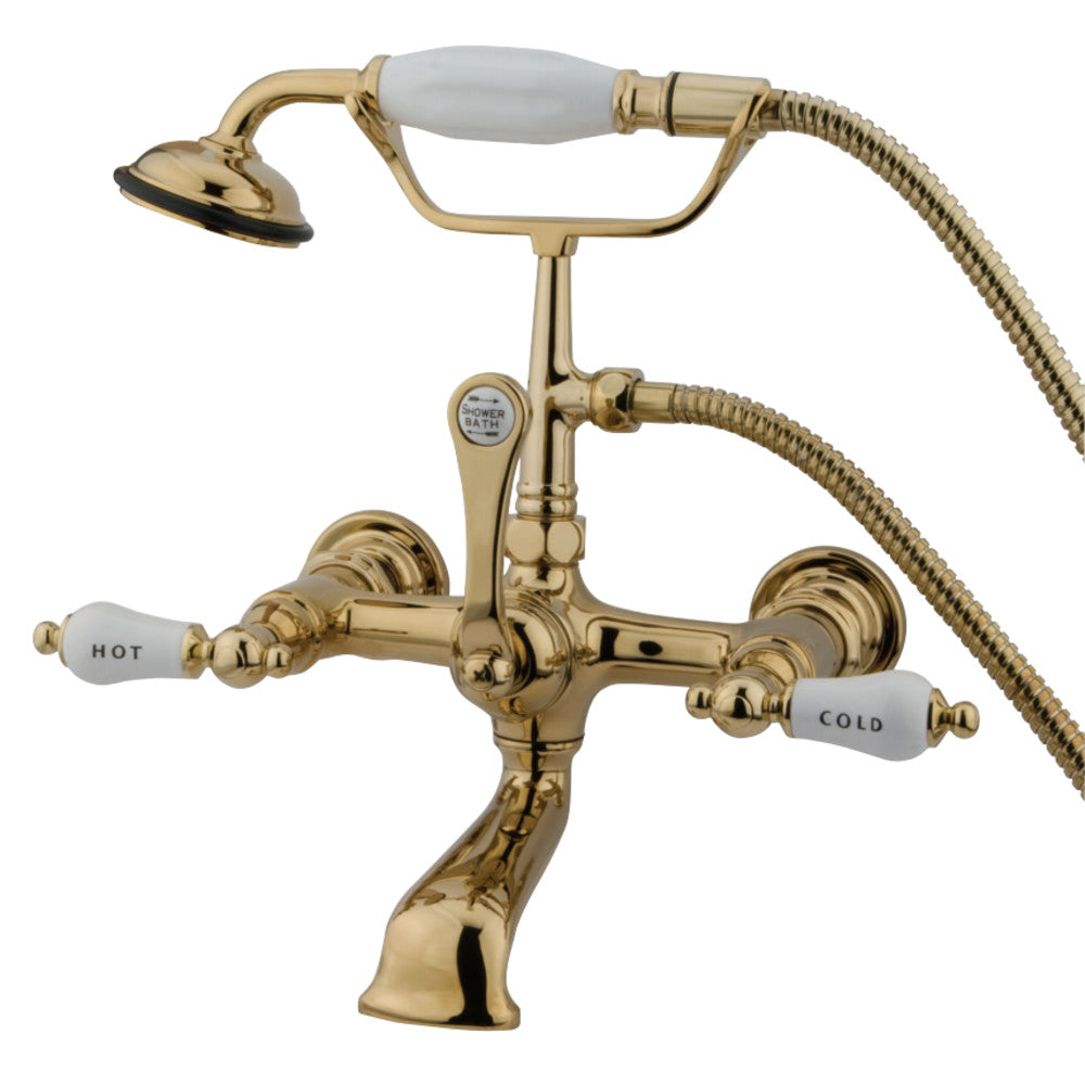 Kingston Brass CC555T2 Vintage 7-Inch Wall Mount Tub Faucet with Hand Shower, Polished Brass - BNGBath