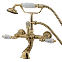 Thumbnail for Kingston Brass CC555T2 Vintage 7-Inch Wall Mount Tub Faucet with Hand Shower, Polished Brass - BNGBath