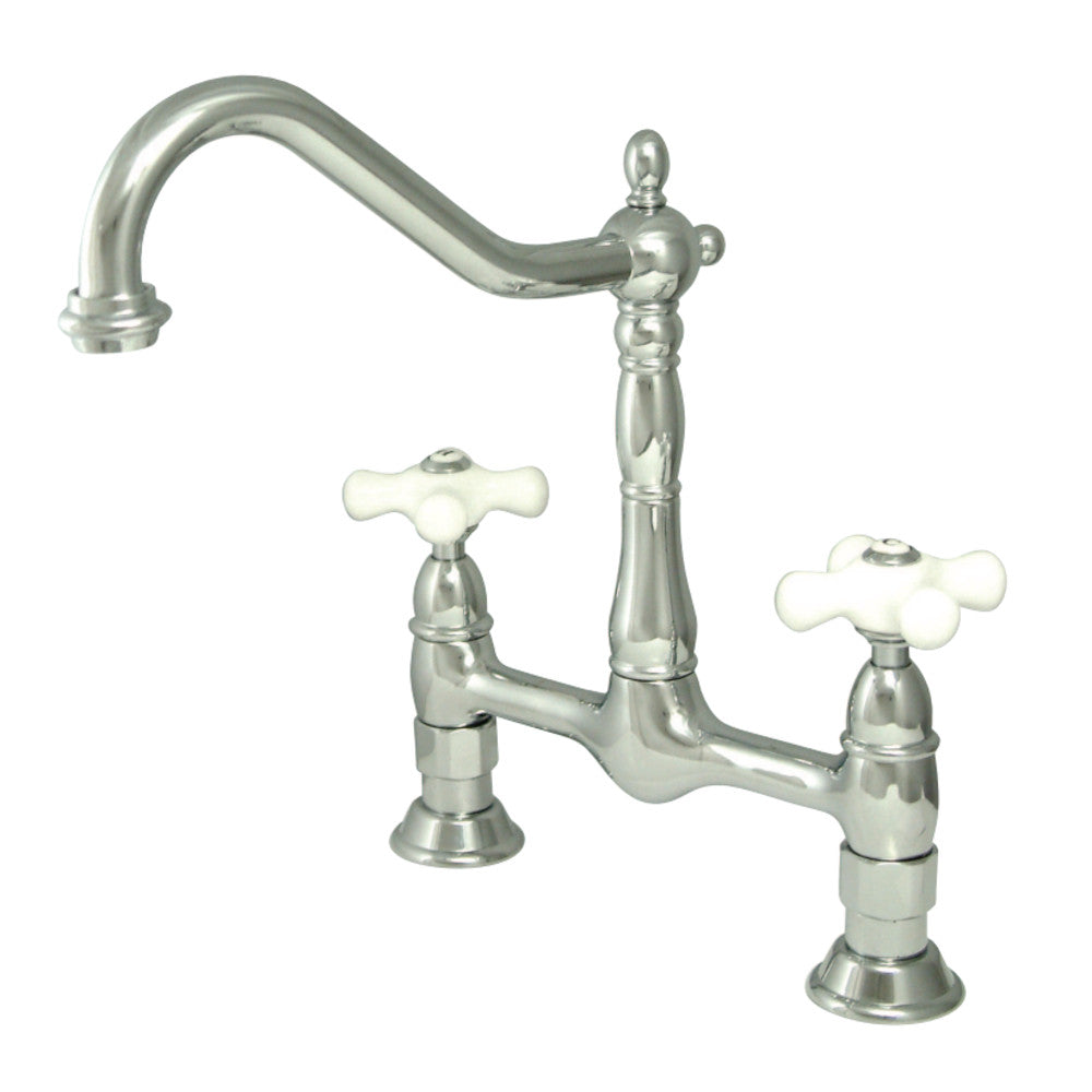 Kingston Brass KS1171PX Heritage Bridge Kitchen Faucet, Polished Chrome - BNGBath