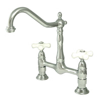 Thumbnail for Kingston Brass KS1171PX Heritage Bridge Kitchen Faucet, Polished Chrome - BNGBath