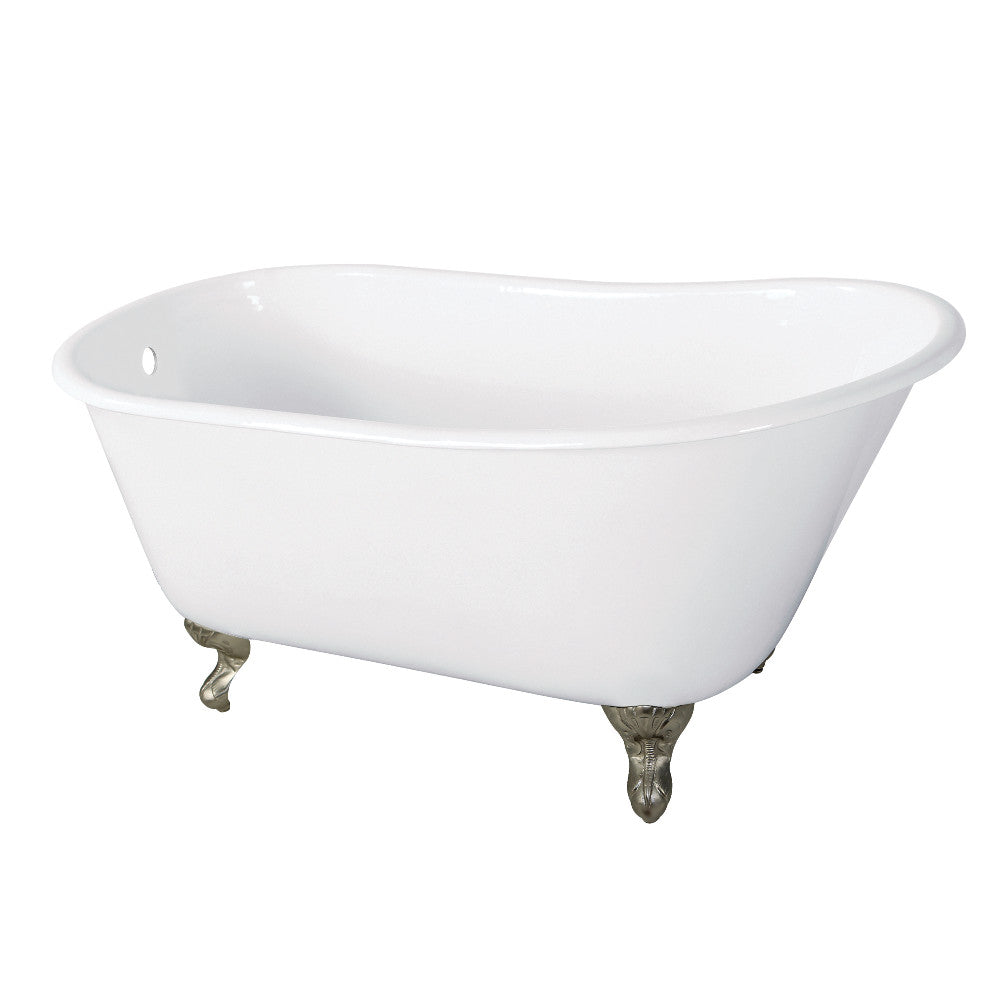 Aqua Eden VCTND5728NT8 57-Inch Cast Iron Slipper Clawfoot Tub without Faucet Drillings, White/Brushed Nickel - BNGBath