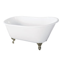Thumbnail for Aqua Eden VCTND5728NT8 57-Inch Cast Iron Slipper Clawfoot Tub without Faucet Drillings, White/Brushed Nickel - BNGBath