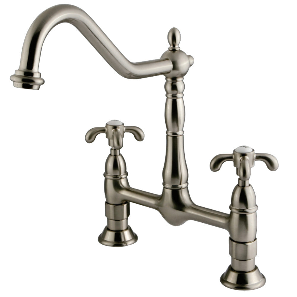 Kingston Brass KS1178TX French Country Bridge Kitchen Faucet, Brushed Nickel - BNGBath