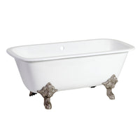 Thumbnail for Aqua Eden VCTQND6732NL8 67-Inch Cast Iron Double Ended Clawfoot Tub (No Faucet Drillings), White/Brushed Nickel - BNGBath