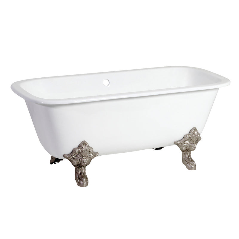 Aqua Eden VCTQND6732NL8 67-Inch Cast Iron Double Ended Clawfoot Tub (No Faucet Drillings), White/Brushed Nickel - BNGBath