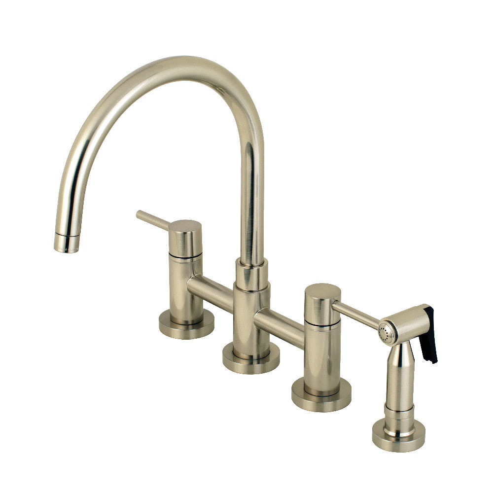 Kingston Brass KS8278DLBS Concord Two-Handle Bridge Kitchen Faucet with Brass Side Sprayer, Brushed Nickel - BNGBath
