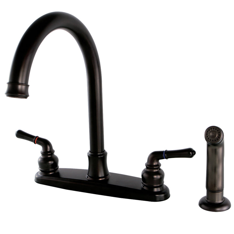 Kingston Brass FB7795NMLSP Naples 8-Inch Centerset Kitchen Faucet with Sprayer, Oil Rubbed Bronze - BNGBath