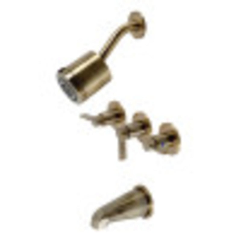 Kingston Brass KBX8133NDL NuvoFusion Three-Handle Tub and Shower Faucet, Antique Brass - BNGBath