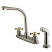 Thumbnail for Kingston Brass KB719AXSP Victorian Centerset Kitchen Faucet, Brushed Nickel/Polished Brass - BNGBath