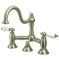 Thumbnail for Kingston Brass KS3918PL Restoration Bathroom Bridge Faucet, Brushed Nickel - BNGBath