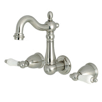 Thumbnail for Kingston Brass KS1228PL 8-Inch Center Wall Mount Bathroom Faucet, Brushed Nickel - BNGBath