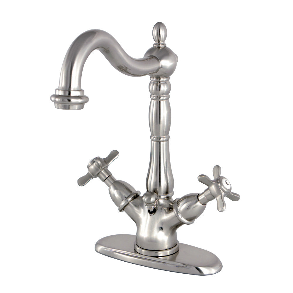 Kingston Brass KS1438BEX Essex Two-Handle Bathroom Faucet with Brass Pop-Up and Cover Plate, Brushed Nickel - BNGBath