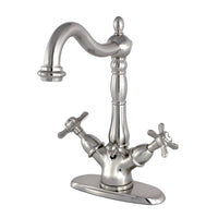 Thumbnail for Kingston Brass KS1438BEX Essex Two-Handle Bathroom Faucet with Brass Pop-Up and Cover Plate, Brushed Nickel - BNGBath
