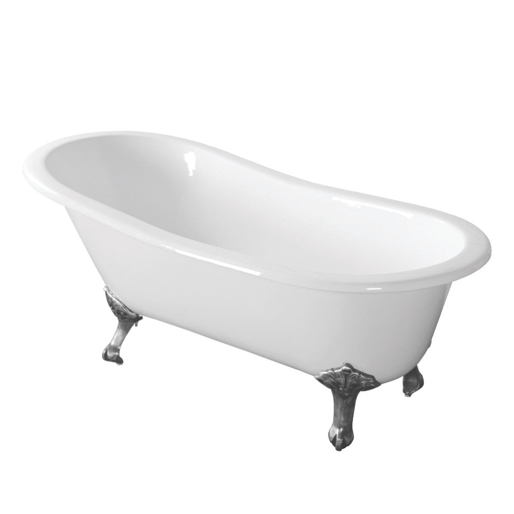 Aqua Eden VCTND673122ZB1 67-Inch Cast Iron Single Slipper Clawfoot Tub (No Faucet Drillings), White/Polished Chrome - BNGBath