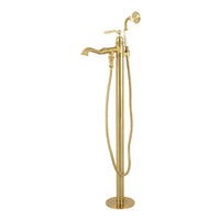 Thumbnail for Kingston Brass KS7017RL Royale Freestanding Tub Faucet with Hand Shower, Brushed Brass - BNGBath