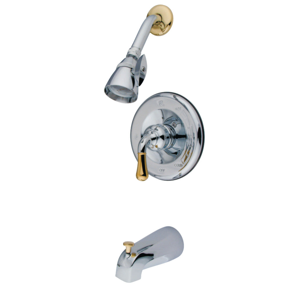 Kingston Brass GKB1634 Water Saving Magellan Single-Handle Tub and Shower Faucet with 1.5GPM Showerhead, Polished Chrome/Polished Brass - BNGBath