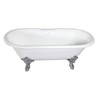 Thumbnail for Aqua Eden VCT7DE7232NL1 72-Inch Cast Iron Double Ended Clawfoot Tub with 7-Inch Faucet Drillings, White/Polished Chrome - BNGBath