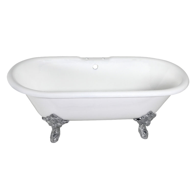 Aqua Eden VCT7DE7232NL1 72-Inch Cast Iron Double Ended Clawfoot Tub with 7-Inch Faucet Drillings, White/Polished Chrome - BNGBath