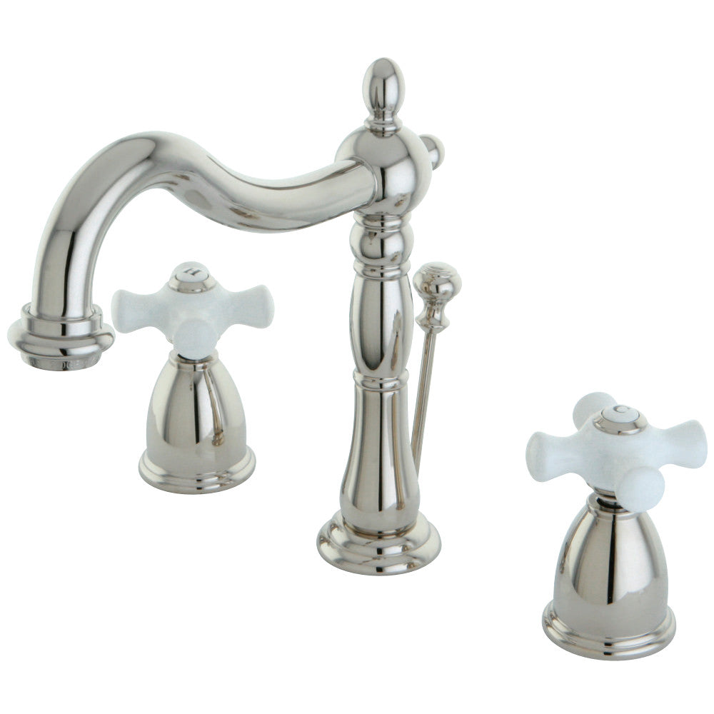 Kingston Brass KB1976PX Heritage Widespread Bathroom Faucet with Brass Pop-Up, Polished Nickel - BNGBath