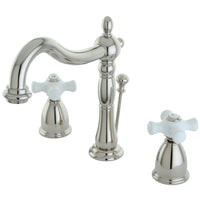 Thumbnail for Kingston Brass KB1976PX Heritage Widespread Bathroom Faucet with Brass Pop-Up, Polished Nickel - BNGBath