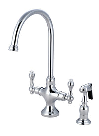 Thumbnail for Kingston Brass KS1761ALBS Vintage Classic Kitchen Faucet With Brass Sprayer, Polished Chrome - BNGBath