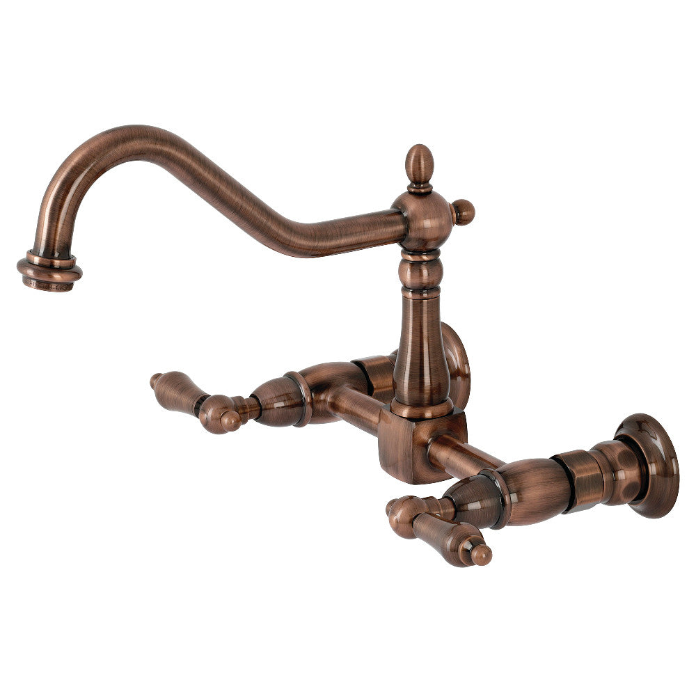 Kingston Brass KS124ALAC Heritage Two-Handle Wall Mount Bridge Kitchen Faucet, Antique Copper - BNGBath