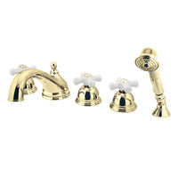 Thumbnail for Kingston Brass KS33525PX Roman Tub Faucet with Hand Shower, Polished Brass - BNGBath