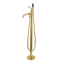 Thumbnail for Kingston Brass KS7032ABL English Country Freestanding Tub Faucet with Hand Shower, Polished Brass - BNGBath
