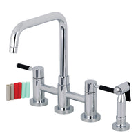 Thumbnail for Kingston Brass KS8281DKLBS Concord Two-Handle Bridge Kitchen Faucet with Brass Side Sprayer, Polished Chrome - BNGBath