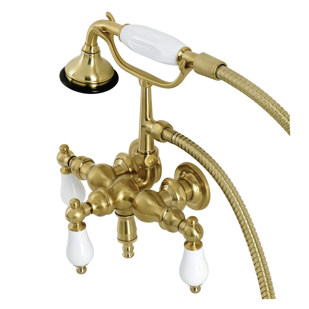 Aqua Vintage AE23T7 Vintage 3-3/8 Inch Wall Mount Tub Faucet with Hand Shower, Brushed Brass - BNGBath
