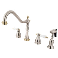 Thumbnail for Kingston Brass KB1799PLBS Widespread Kitchen Faucet, Brushed Nickel/Polished Brass - BNGBath