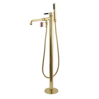 Thumbnail for Kingston Brass KS7032DKL Kaiser Freestanding Tub Faucet with Hand Shower, Polished Brass - BNGBath