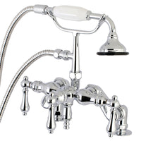 Thumbnail for Kingston Brass AE620T1 Auqa Vintage 3-3/8 Inch Adjustable Deck Mount Tub Faucet with Hand Shower, Polished Chrome - BNGBath