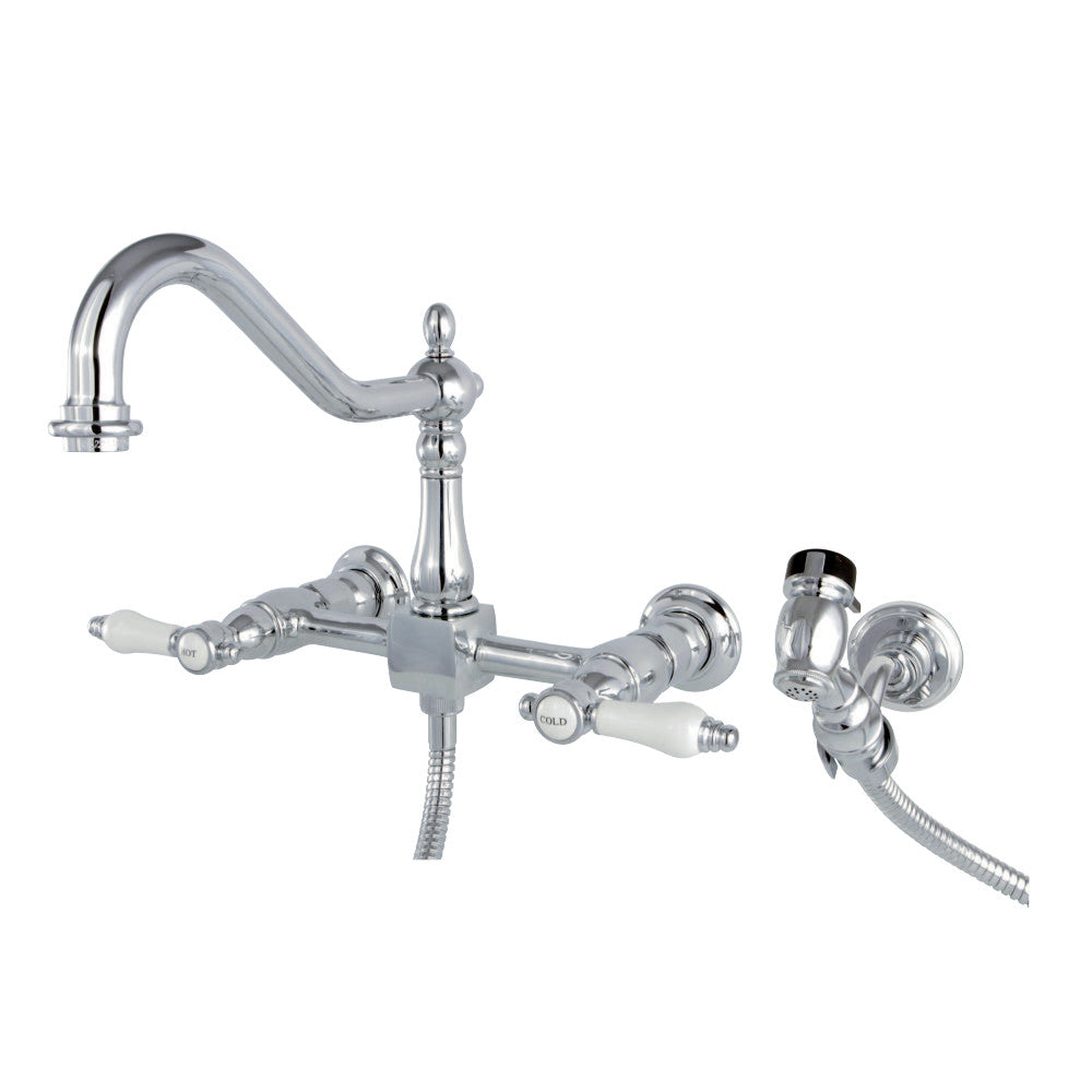 Kingston Brass KS1241BPLBS Bel-Air Wall Mount Bridge Kitchen Faucet with Brass Sprayer, Polished Chrome - BNGBath