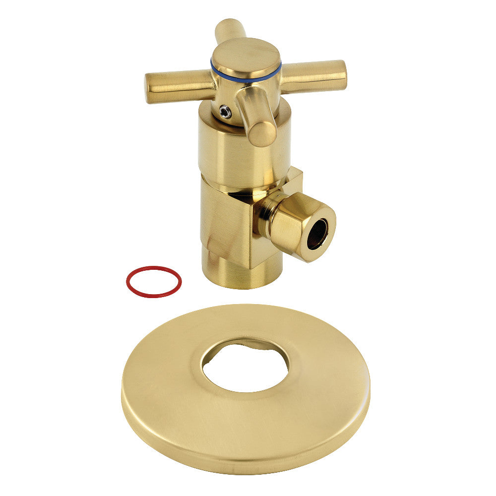 Kingston Brass CD43307DXK 1/2"IPS x 3/8"O.D. Anti-Seize Deluxe Quarter-Turn Ceramic Hardisc Cartridge Angle Stop with Flange, Brushed Brass - BNGBath