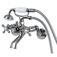 Thumbnail for Kingston Brass KS266SN Kingston Wall Mount Clawfoot Tub Faucet with Hand Shower, Brushed Nickel - BNGBath