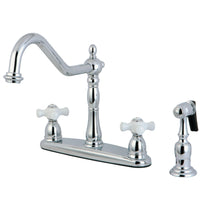 Thumbnail for Kingston Brass KB1751PXBS Heritage Centerset Kitchen Faucet, Polished Chrome - BNGBath