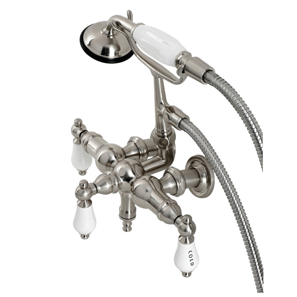 Kingston Brass CA21T8 Vintage 3-3/8" Tub Wall Mount Clawfoot Tub Faucet with Hand Shower, Brushed Nickel - BNGBath