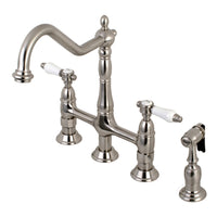 Thumbnail for Kingston Brass KS1278BPLBS Bel-Air Bridge Kitchen Faucet with Brass Sprayer, Brushed Nickel - BNGBath