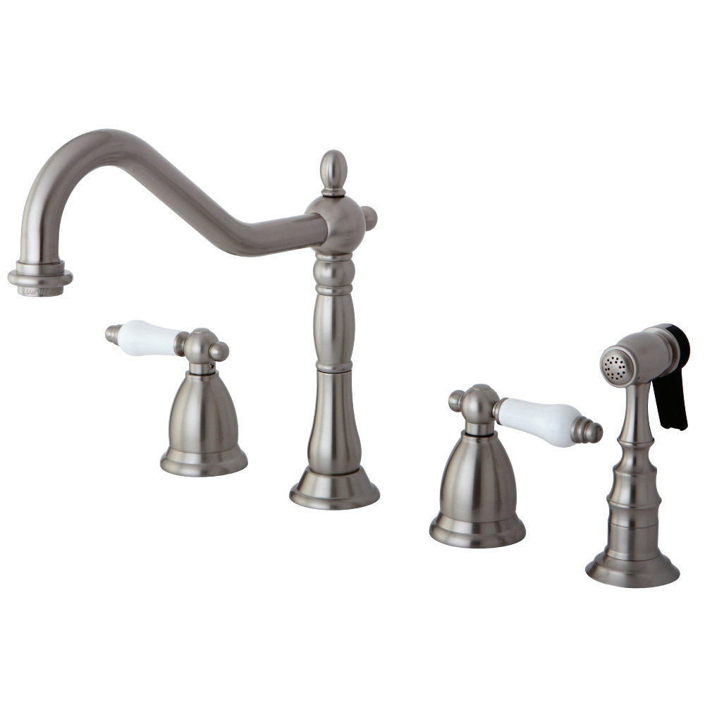 Kingston Brass KS1798PLBS Widespread Kitchen Faucet, Brushed Nickel - BNGBath