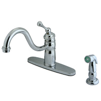 Thumbnail for Kingston Brass KB1571BLSP Mono Deck Mount Kitchen Faucet With Sprayer, Polished Chrome - BNGBath