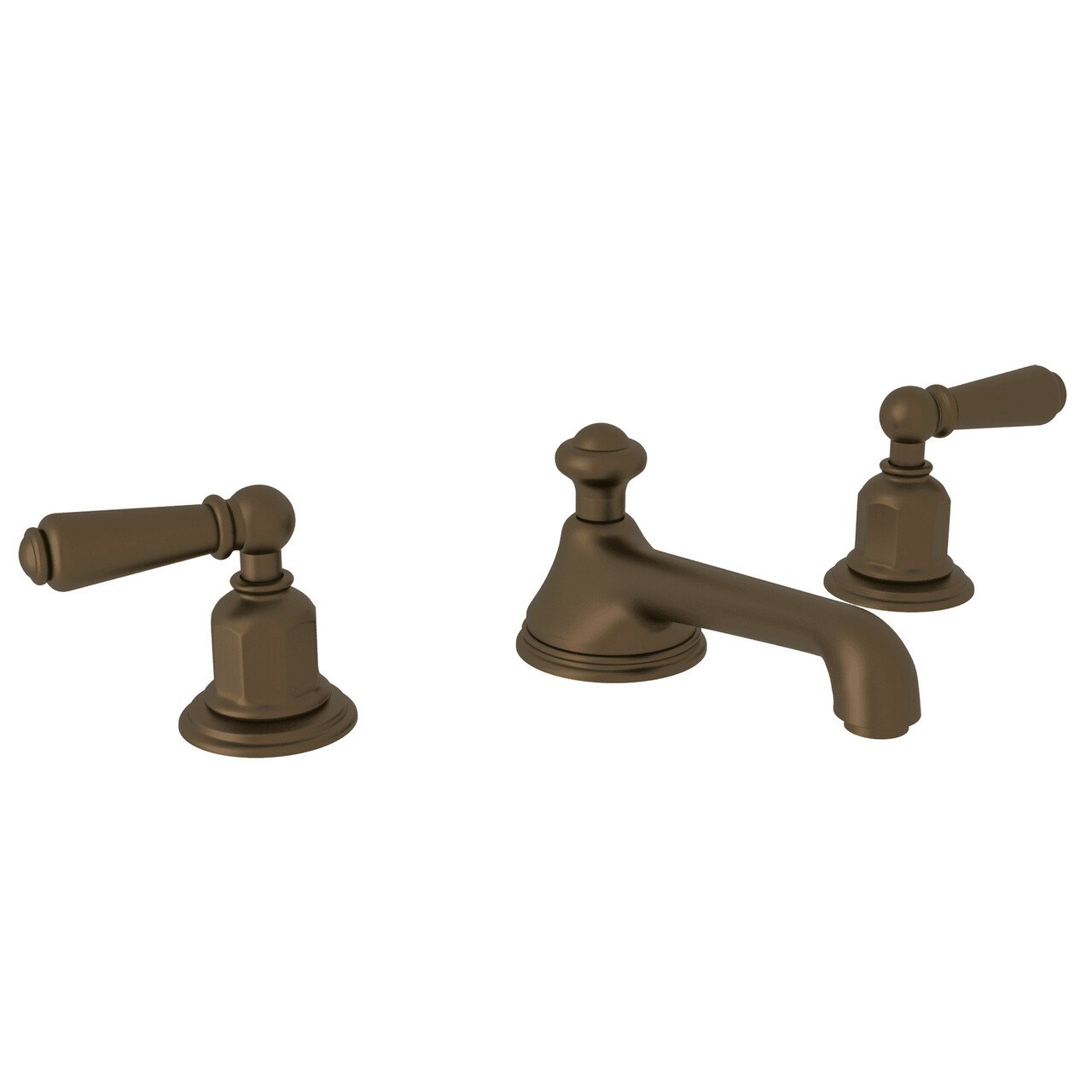 Perrin & Rowe Edwardian Low Level Spout Widespread Bathroom Faucet -  Unlacquered Brass with Metal Lever Handle