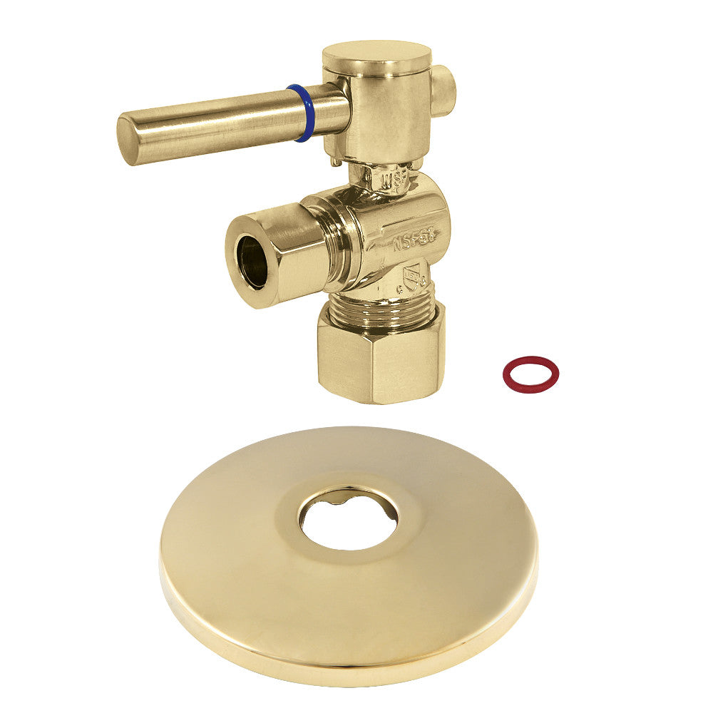 Kingston Brass CC53302DLK 5/8-Inch X 3/8-Inch OD Comp Quarter-Turn Angle Stop Valve with Flange, Polished Brass - BNGBath